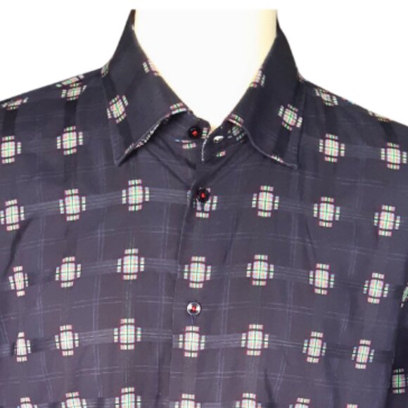 Lipson SZ LG Button Down Men's Shirt 100% Cotton Navy with Red & Green Accents - Picture 15 of 15